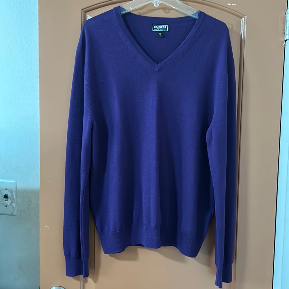 NWOT Express Wool Modern Fit V-Neck Gray Sweater L